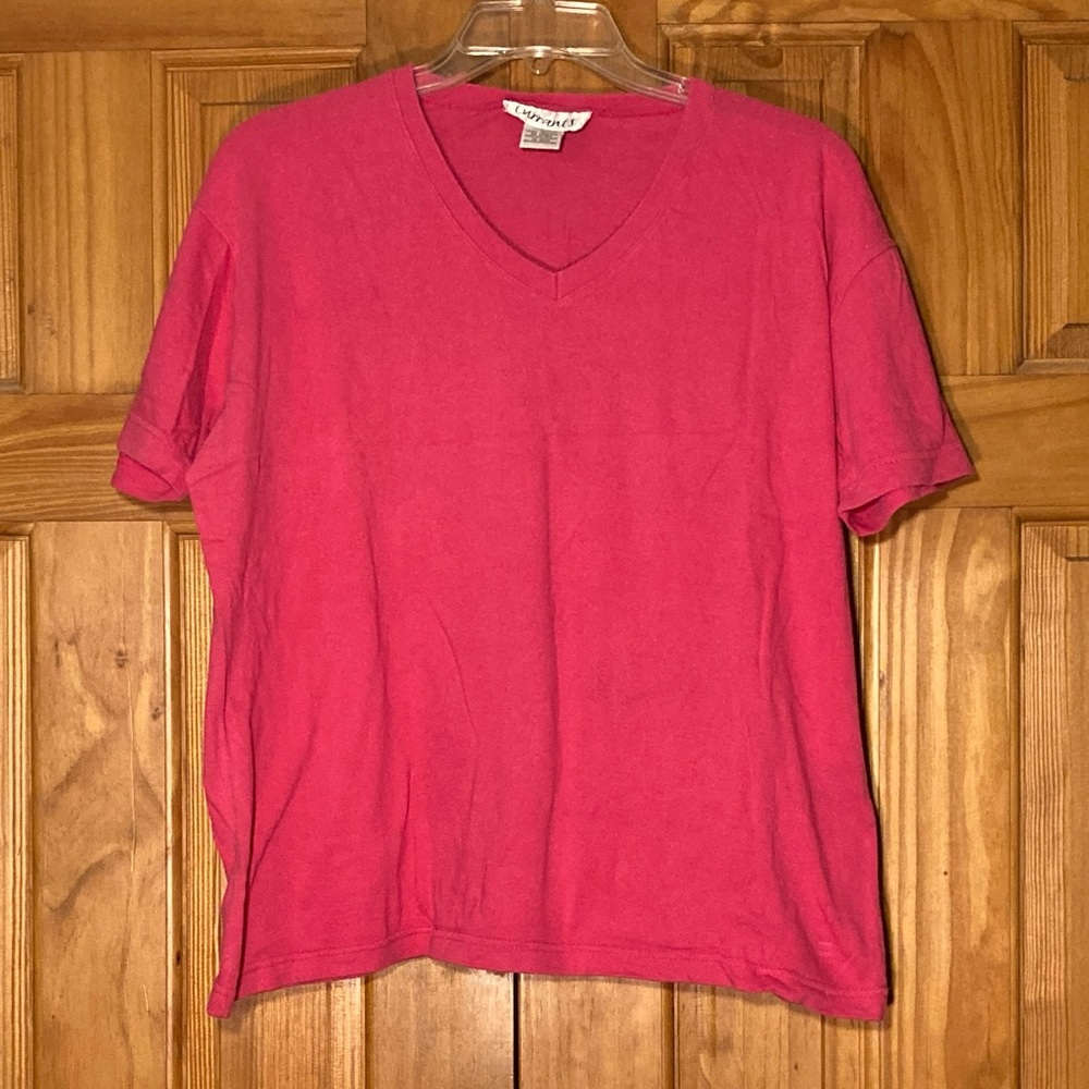 EUC Currants Vintage 80s 90s Top V Neck Short Sleeve Blouse Pink M Medium